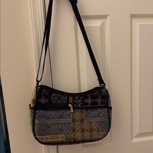 Danny K Hampton Bag/ Chic Patterned Shoulder Bag in Black, Brown, and Gold